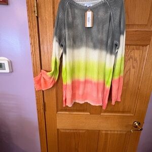 Polagram Gray and Pink Gradient Long Sleeve Top